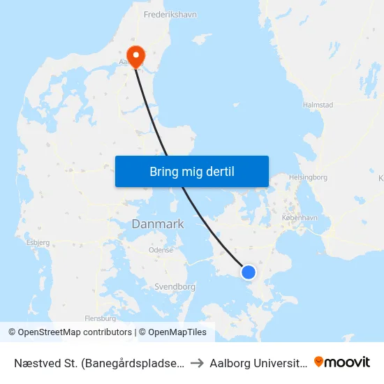 Næstved St. (Banegårdspladsen) to Aalborg Universitet map