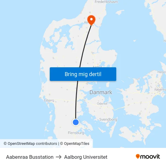 Aabenraa Busstation to Aalborg Universitet map