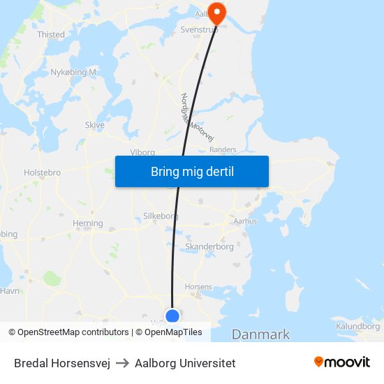 Bredal Horsensvej to Aalborg Universitet map