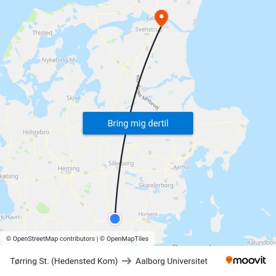 Tørring St. (Hedensted Kom) to Aalborg Universitet map
