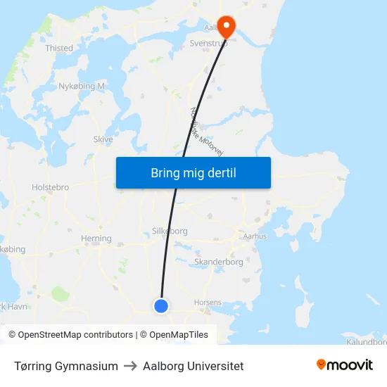 Tørring Gymnasium to Aalborg Universitet map