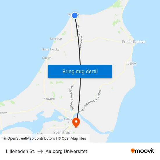 Lilleheden St. to Aalborg Universitet map