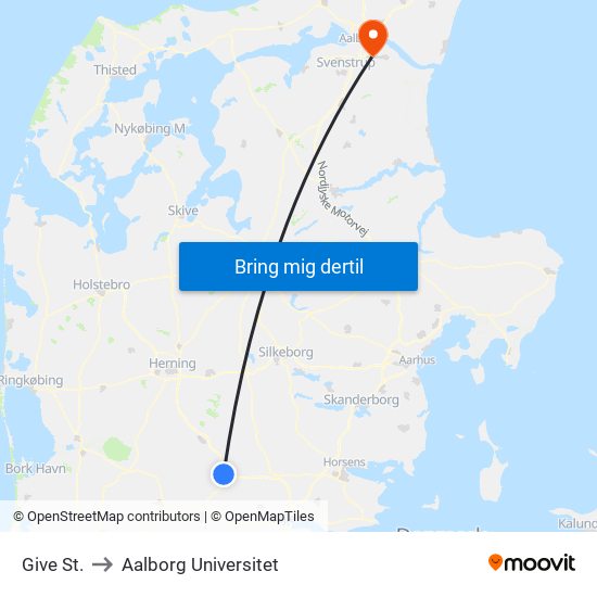 Give St. to Aalborg Universitet map