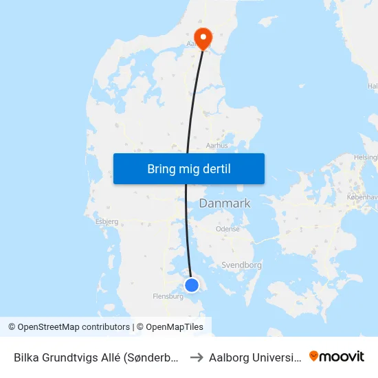 Bilka Grundtvigs Allé (Sønderborg) to Aalborg Universitet map