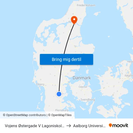 Vojens Østergade V Lagoniskolen to Aalborg Universitet map