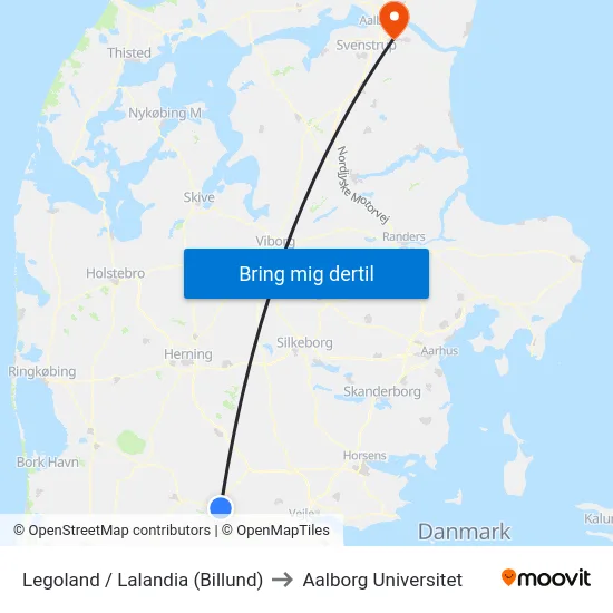 Legoland / Lalandia (Billund) to Aalborg Universitet map