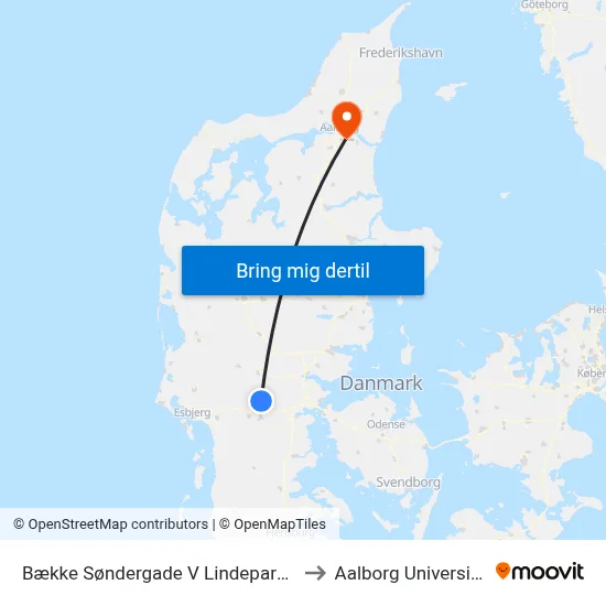 Bække Søndergade V Lindeparken to Aalborg Universitet map