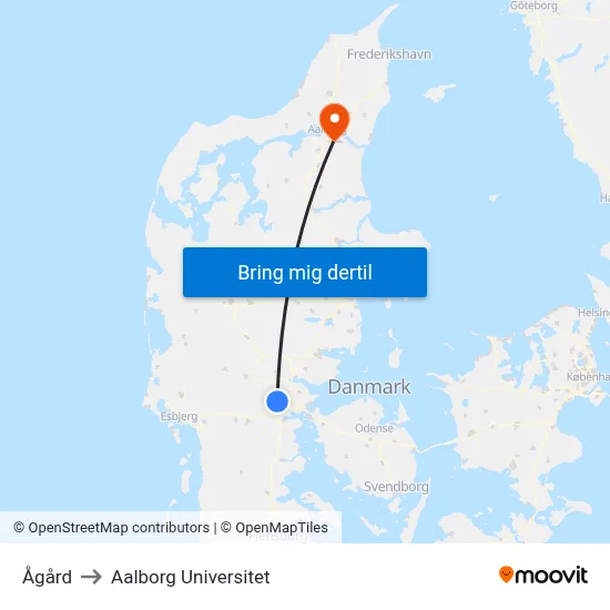 Ågård to Aalborg Universitet map