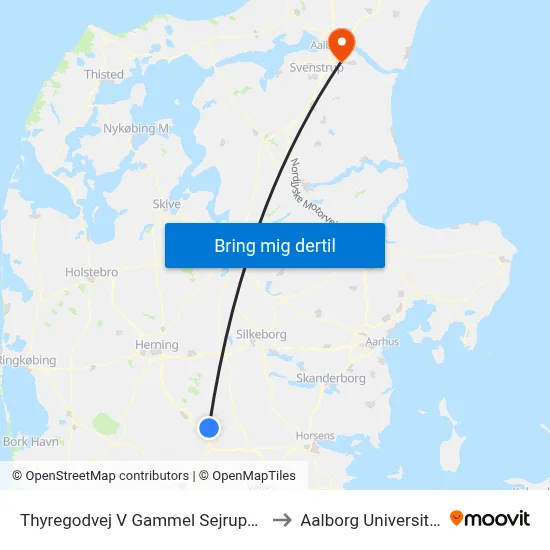 Thyregodvej V Gammel Sejrupvej to Aalborg Universitet map