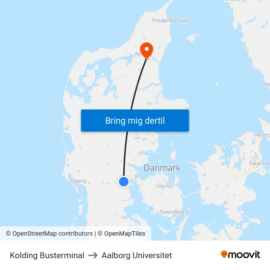Kolding Busterminal to Aalborg Universitet map