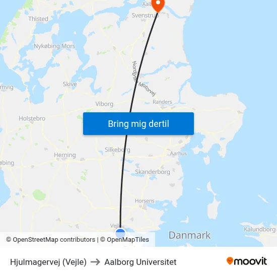 Hjulmagervej (Vejle) to Aalborg Universitet map