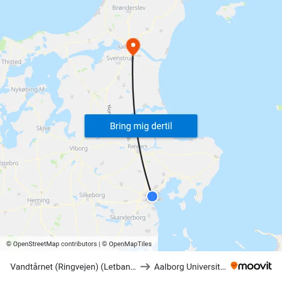Vandtårnet (Ringvejen) (Letbane) to Aalborg Universitet map