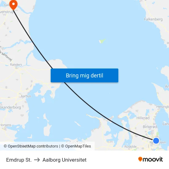 Emdrup St. to Aalborg Universitet map