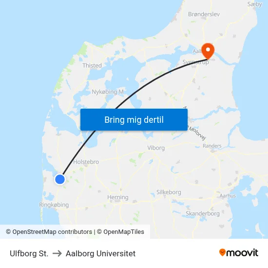 Ulfborg St. to Aalborg Universitet map