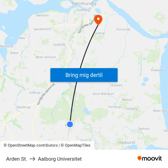 Arden St. to Aalborg Universitet map