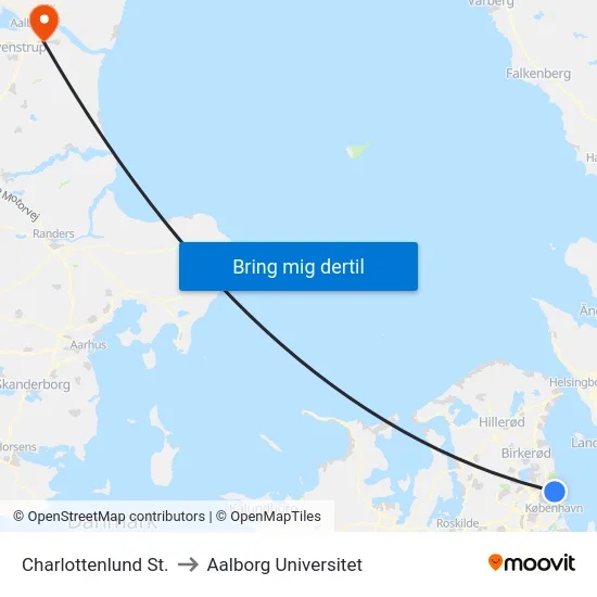 Charlottenlund St. to Aalborg Universitet map