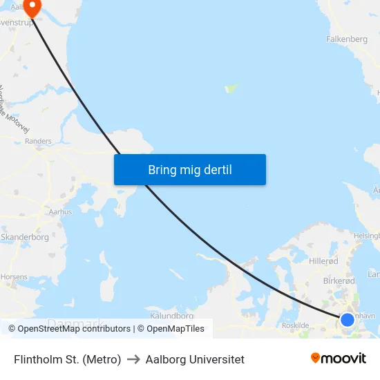 Flintholm St. (Metro) to Aalborg Universitet map