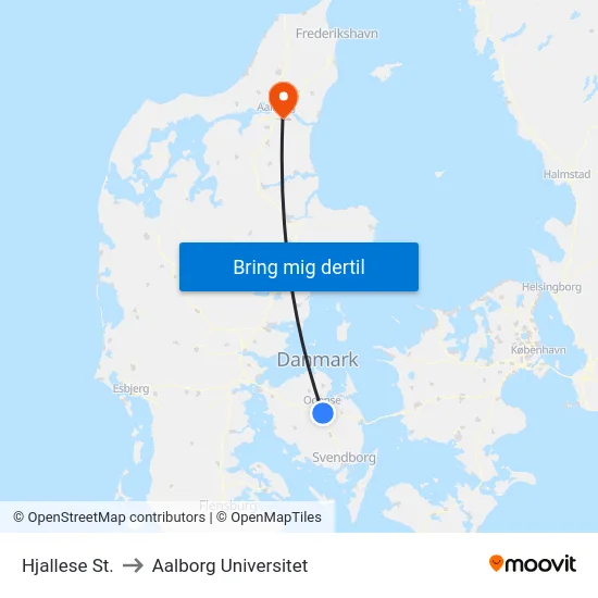 Hjallese St. to Aalborg Universitet map