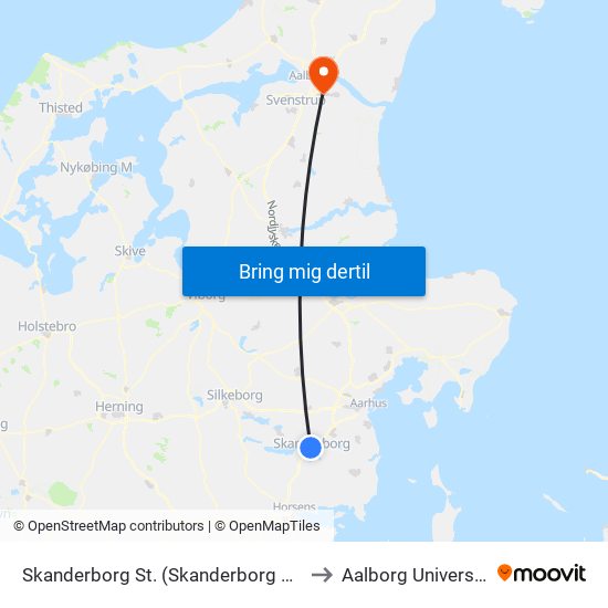 Skanderborg St. (Skanderborg Kom) to Aalborg Universitet map