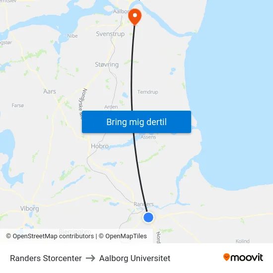 Randers Storcenter to Aalborg Universitet map