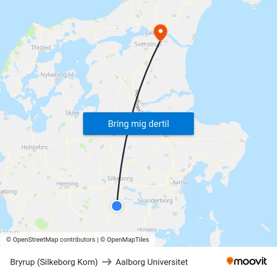 Bryrup (Silkeborg Kom) to Aalborg Universitet map