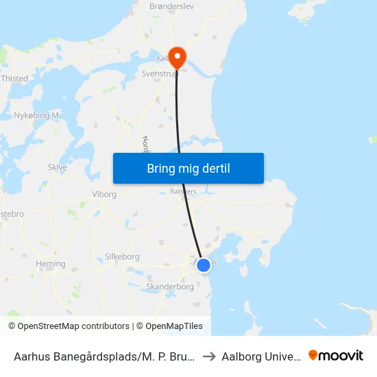 Aarhus Banegårdsplads/M. P. Bruuns Gade to Aalborg Universitet map