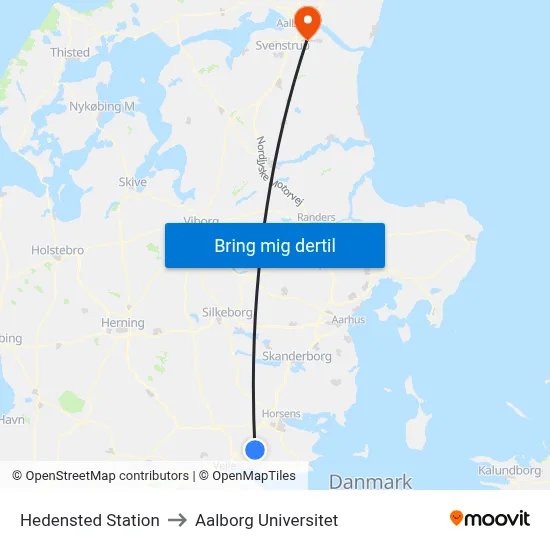 Hedensted Station to Aalborg Universitet map