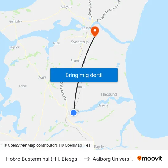Hobro Busterminal (H.I. Biesgade) to Aalborg Universitet map