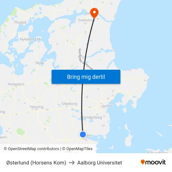Østerlund (Horsens Kom) to Aalborg Universitet map
