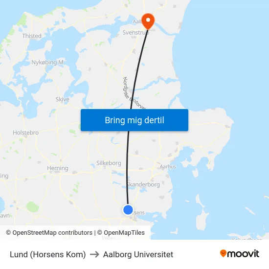 Lund (Horsens Kom) to Aalborg Universitet map