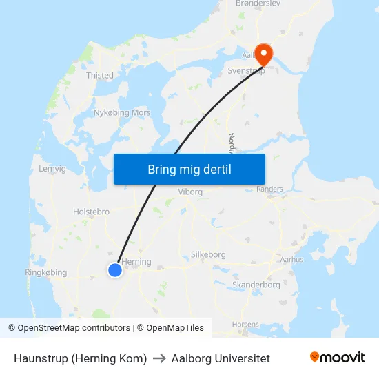 Haunstrup (Herning Kom) to Aalborg Universitet map