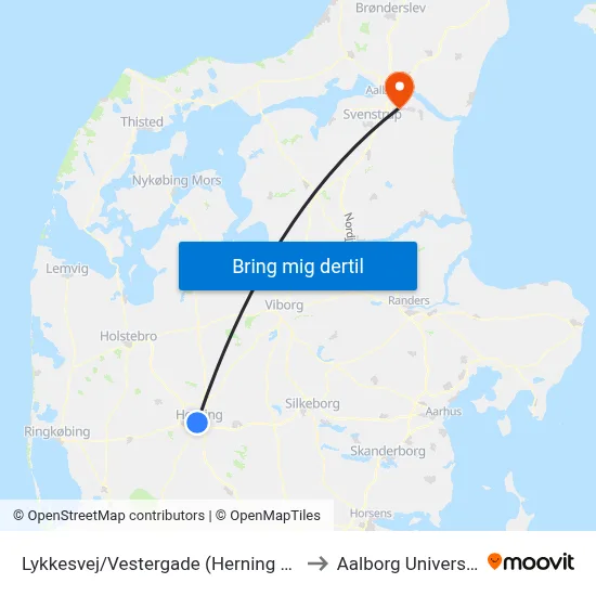 Lykkesvej/Vestergade (Herning Kom) to Aalborg Universitet map