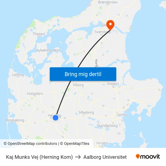 Kaj Munks Vej (Herning Kom) to Aalborg Universitet map