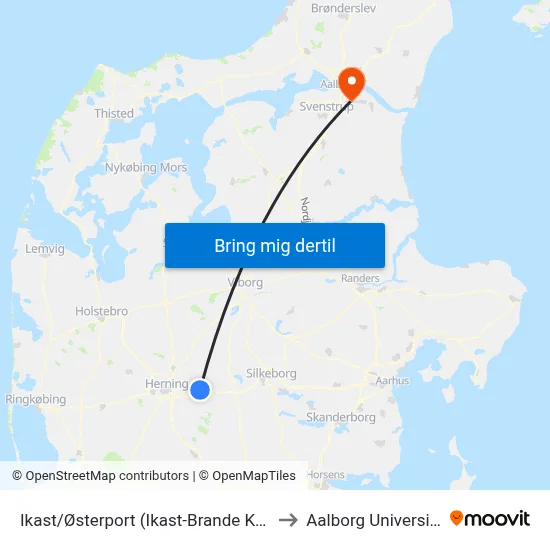 Ikast/Østerport (Ikast-Brande Kom) to Aalborg Universitet map