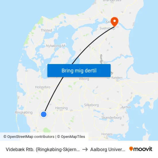 Videbæk Rtb. (Ringkøbing-Skjern Kom) to Aalborg Universitet map