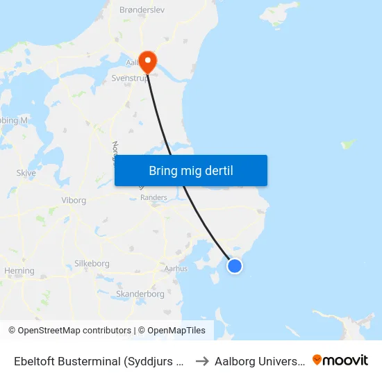 Ebeltoft Busterminal (Syddjurs Kom) to Aalborg Universitet map