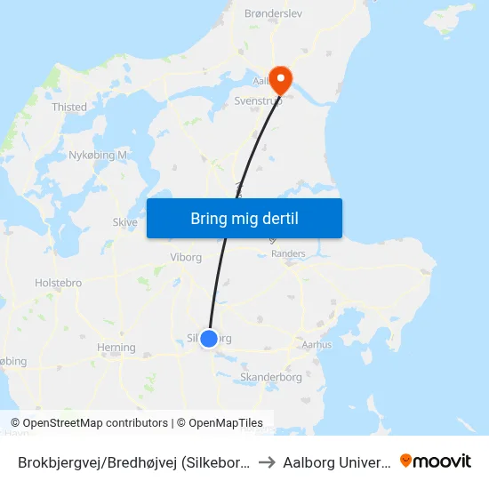Brokbjergvej/Bredhøjvej (Silkeborg Kom) to Aalborg Universitet map