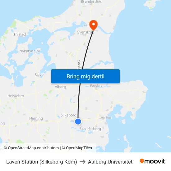 Laven Station (Silkeborg Kom) to Aalborg Universitet map