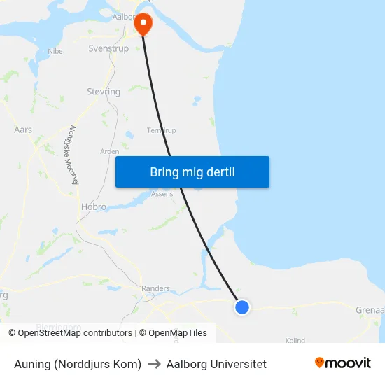 Auning (Norddjurs Kom) to Aalborg Universitet map