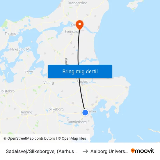 Sødalsvej/Silkeborgvej (Aarhus Kom) to Aalborg Universitet map