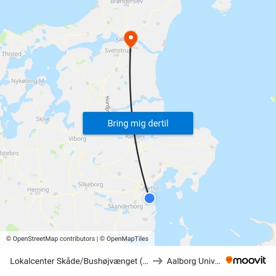 Lokalcenter Skåde/Bushøjvænget (Aarhus Kom) to Aalborg Universitet map