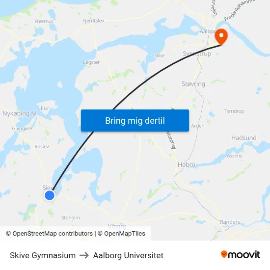 Skive Gymnasium to Aalborg Universitet map