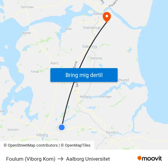 Foulum (Viborg Kom) to Aalborg Universitet map