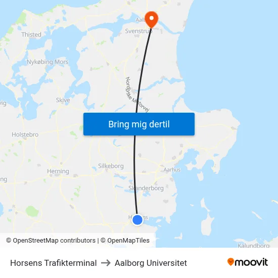 Horsens Trafikterminal to Aalborg Universitet map