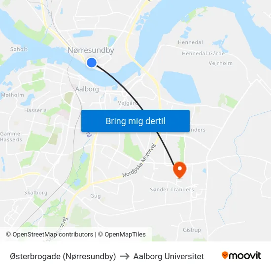 Østerbrogade (Nørresundby) to Aalborg Universitet map