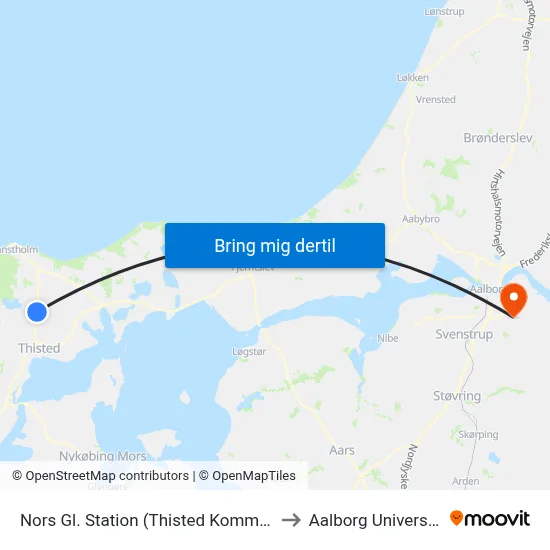 Nors Gl. Station (Thisted Kommune) to Aalborg Universitet map