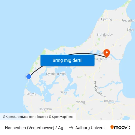 Hønsestien (Vesterhavsvej / Agger) to Aalborg Universitet map
