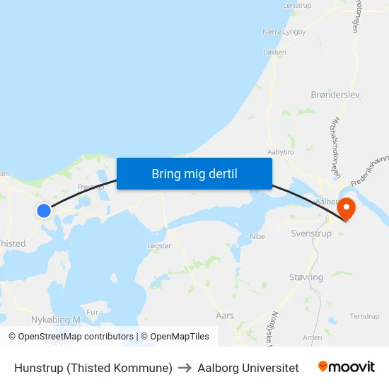 Hunstrup (Thisted Kommune) to Aalborg Universitet map