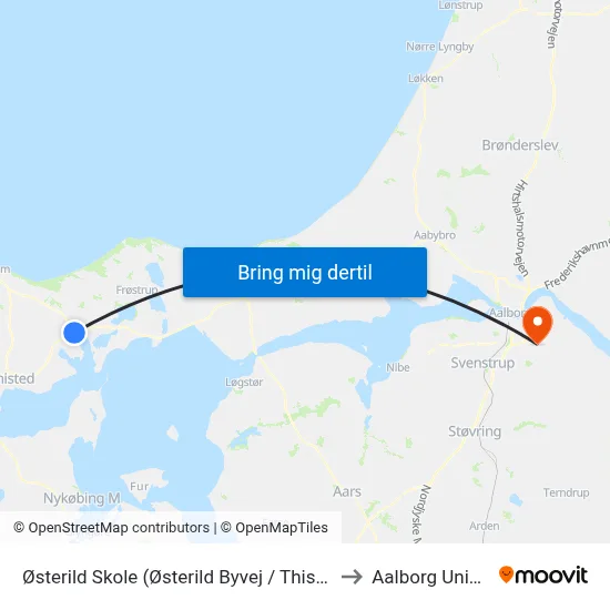 Østerild Skole (Østerild Byvej / Thisted Kommune) to Aalborg Universitet map
