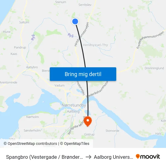 Spangbro (Vestergade / Brønderslev) to Aalborg Universitet map